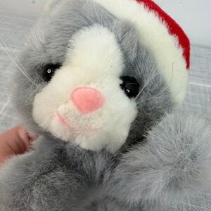 Kristmas Kringles Gray Kitten Cat w/ Santa Hat Tags Caress Soft Pets by Russ 6"